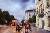 Peintures numériques à l'huile paysage, vieille ville, tramway, voiture - toile d' Art moderne - horizontal -1026176578 - 50 * 40 horizontal