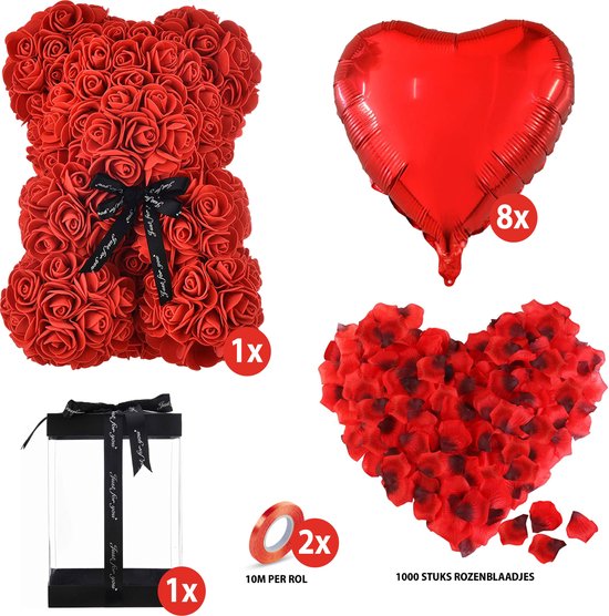 10 Pcs En Forme De Coeur Artificielle Rose Fleurs Ours Coffret Cadeau Saint  Valentin Romantique Fte De Mariage Pour Petite Amie Femme Romantique Prsen