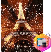 Pcasso ®  Eiffeltoren Verlicht - Schilderen Op Nummer – Incl. 6 Ergonomische Penselen En Geschenkverpakking - Schilderen Op Nummer Volwassenen & Kinderen – Canvas Schilderdoek – Kl