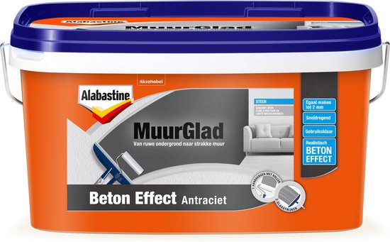 Foto: Alabastine muurglad beton effect structuurverf antraciet 5 liter