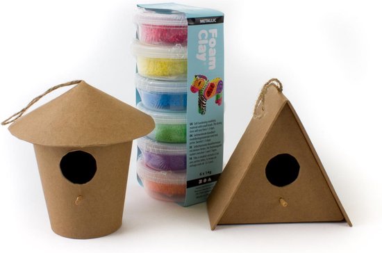 Knutselpakket clay metallic kleuren papier-maché vogelhuisje rond driehoek... | bol.com