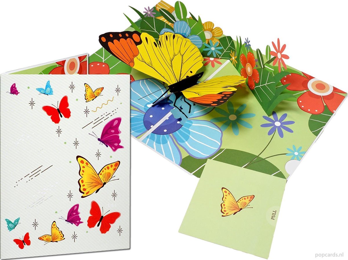 Popcards –Vlinder Geel-Oranjetipje Felicitatie Verjaardag pop-up kaart 3D wenskaart