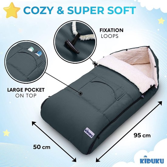 Voetenzak grijs - 95 x 50 cm - voetenzak voor kinderwagen - babyvoetenzak - kinderwagen voetenzak - wintervoetenzak - voetenzak met ristsluiting - wasbaar tot 30 °C van Dingy Weather — afbeelding 2