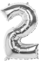 2 Jaar Folie Ballonnen Zilver- Happy Birthday - Foil Balloon - Versiering - Verjaardag - Jongen / Meisje - Feest - Inclusief Opblaas Stokje & Clip - XXL - 115 cm