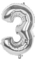 3 Jaar Folie Ballonnen Zilver- Happy Birthday - Foil Balloon - Versiering - Verjaardag - Jongen / Meisje - Feest - Inclusief Opblaas Stokje & Clip - XXL - 115 cm