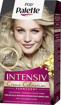 Poly Palette permanent haarverf nummer 418 (as blond), bestverkochte haarkleur. Eventuele grijze haartjes zijn volledig verdwenen en je nieuwe haarkleur is intens, houdt lang en gl