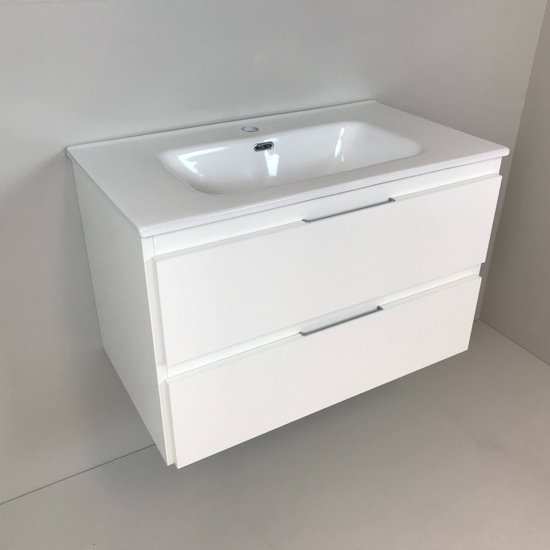 Meuble de salle de bain Blanco 80cm, blanc avec vasque en céramique | bol