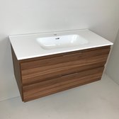 Meuble de salle de bain type 100cm, aspect noyer avec vasque en céramique