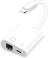 2 in 1 multifuctionele 8 Pins Lightning Hub naar Gigabit RJ45 + 8 Pins Lightning (power delivery) - 1000MB/s – Apple Iphone/Ipad - Ethernet Adapter - Wit
