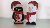 Decoratieve Sneeuwpop figuren - Op hout - 2 stuks - Rood