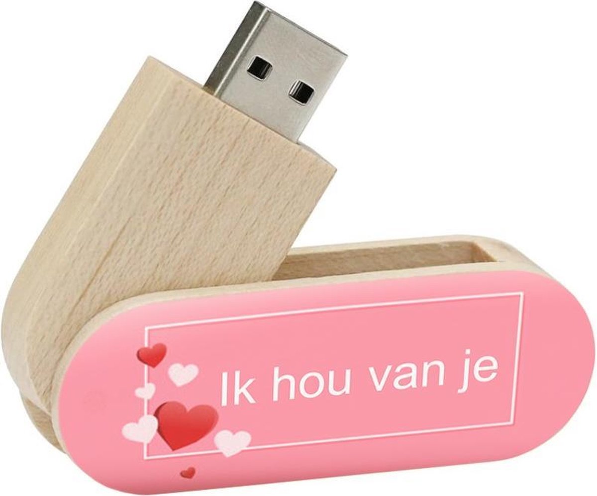 Ik hou van je hout twister usb stick 8gb model 1021 – Valentijnsdag cadeau, Liefde cadeau, I love you, valentijn cadeautje,