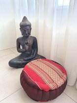 Jar Zafu kussen – Yogakussen - Meditatie kussen – Rond meditatiekussen – Thais kussen – Kapok – 32x32x15 cm – Burgundy Rood