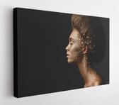 Fashion art portrait of model girl with holiday golden shiny professional makeup.- Modern Art Canvas - Horizontal - 1658057548 - 115*75 Horizontal