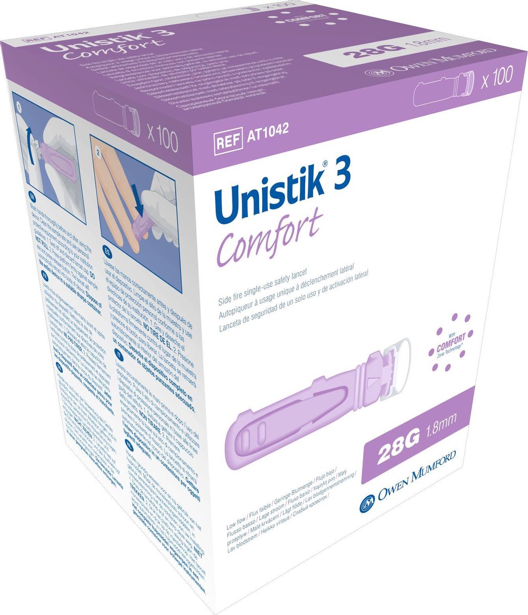 Goedkoopste Unistik 3 veiligheidslancet Comfort 100 stuks (bloedglucose meten