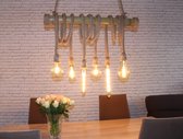 Hanglamp bamboe en hennep touw, met de hand gemaakt ! 6 licht punten