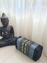 Yoga blok - Traditionele Thaise Kapok Yoga Ondersteuning Blok Kussen - Meditatie Kussen Rechthoek - 35x15x10cm - Grijs/zwart