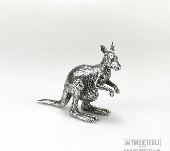 Tinnen kangaroo - miniatuur - beeldje kangaroo - unieke Dierenbeeldjes - Kangaroo cadeau