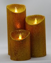 Kaarsen set van 3 op batterij – Kleur goud glitter