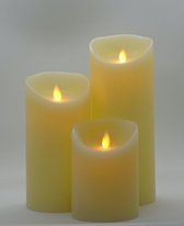 LED Wax kaarsen set ivoor rustiek met vlam effect en afstandsbediening - voor binnen - B - Ø 9cm