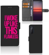 GSM Hoesje Sony Xperia 5II Bookcase met quotes Woke Up