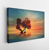 Onlinecanvas - Schilderij - Fishing The Sun Under A Beautiful Tree Art Horizontal Horizontal - Multicolor - 30 X 40 Cm
