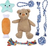 EverestPeak® Hondenspeelgoed voor Puppy inclusief Knuffel - Duurzaam cadeau - 8 speeltjes - 25x15x10cm - Katoen