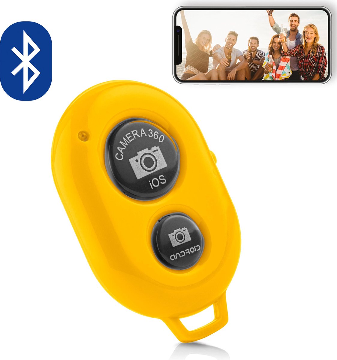 MOJOGEAR Bluetooth remote shutter - Afstandsbediening voor smartphone camera — Compatibel met Android / iOS / Windows Phone – Geel