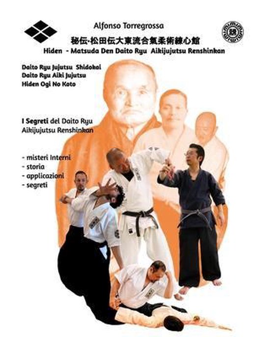 Boekcover met tekst in het Japans en Italiaans over Daito Ryu Aikijujutsu Renshinkan, met afbeeldingen van mannen in vechtsportuniformen.