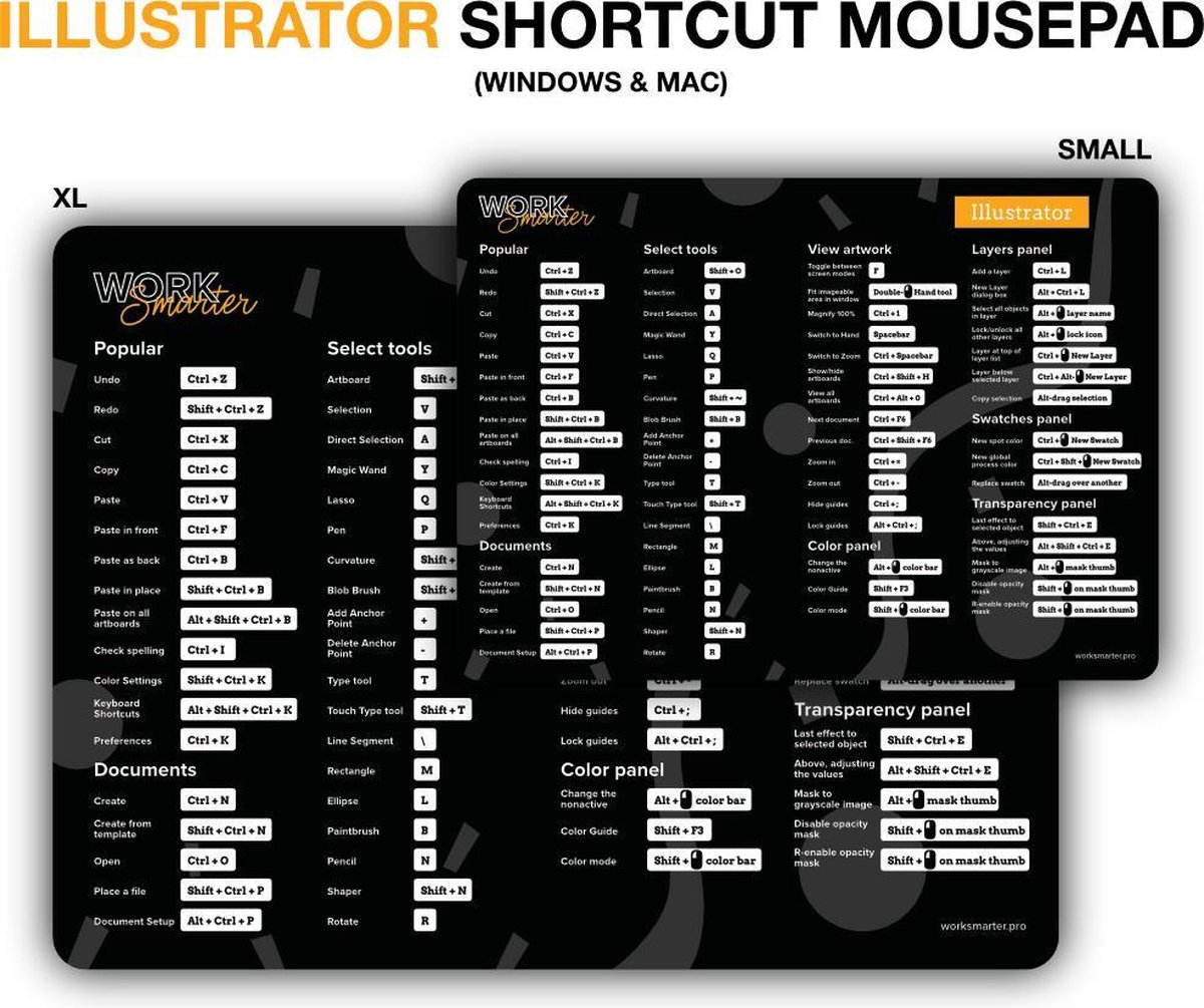 Adobe Illustrator Shortcut Mousepad - XL - Windows