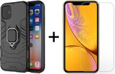 iPhone 12 Pro Max hoesje Armor Case Zwart Kickstand Ring shock proof apple magneet - 1x iPhone 12 Pro Max Screen Protector