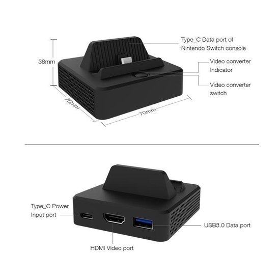 BELIFE® Video Converter Dock voor Nintendo Switch - Console Standaard Nintendo - Nintendo switch converter - USB-C naar HDMI - BELIFE