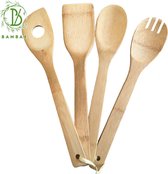 Bambae Keukengerei met Spatels en Pollepels van Bamboe - Opscheplepels Set - Barbecue Kookgerei - Duurzaam - Bestek - Eco - 4x
