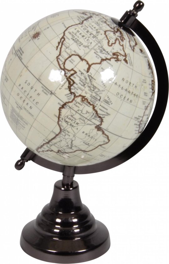 Vintage look wereldbol op houten voet 15 cm - Woondecoratie met antieke uitstraling - Wereldbollen/globes
