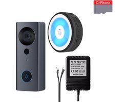 DrPhone LM6-C – Camera Deurbel Met Binnen Bel + MicroSD-Kaart (16GB) Bekabeld - Smartcam Camera Deurbel Met Alexa & Google Assistant – Camera Deurbel Met Mobiele App – Zwart