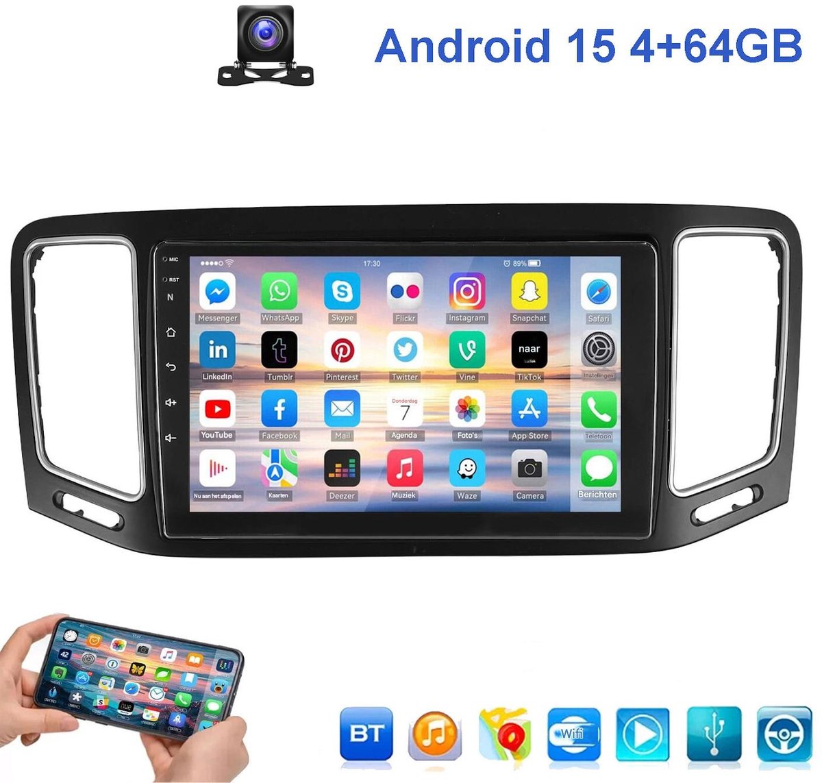 ESSGOO CarPlay Autoradio geschikt voor VW Sharan 7N Seat Alhambra II 2010-2021 - met Draadloos Carplay en Android Auto - radio met navigatie - Bluetooth & Wifi - 4GB 64GB - Achteruitrijcamera