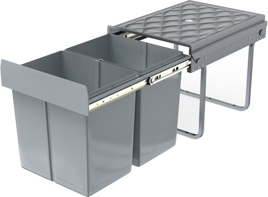 Inbouw Prullenbak 2×15L – Uittrekbare Afvalscheiding voor Keukenkast – Grijs