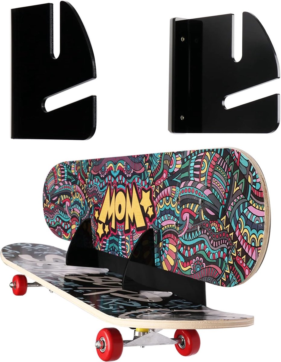 Wandmontage Skateboard Opslag Rek voor Horizontale Display en Ruimtebesparende Berging Zwart