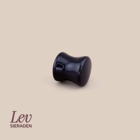 Piercing plug selle noir en agate, double flare, 9mm.