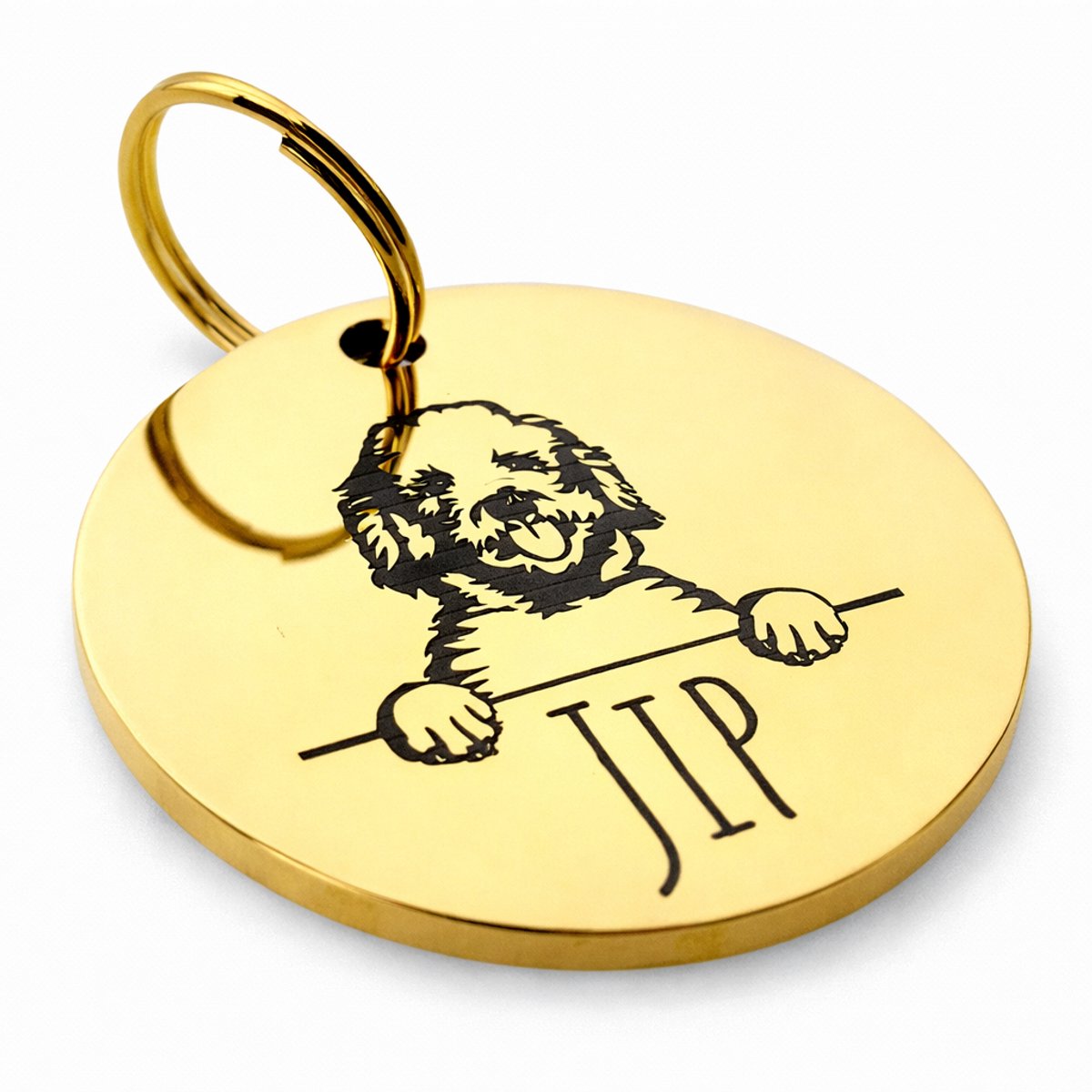 By Ollies dierenpenning goud - Hondenras - rond - 30mm - RVS - Wandelen