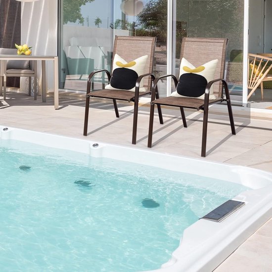 KOMFOTTEU Set van 2 tuinstoelen, balkonstoelen met armleuningen en hoge rugleuning, terrasstoelen met metalen frame, eetstoelen voor patio, terras — afbeelding 3