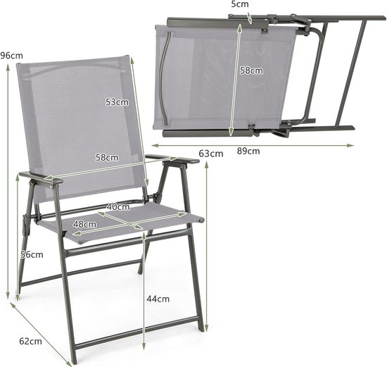KOMFOTTEU Set van 2 tuinstoelen, klapstoelen, draagbaar, met armleuningen, balkonstoelen met ergonomische rugleuning, campingstoelen, tot 150 kg, outdoor stoelen, weerbestendig, voor tuin, balkon — afbeelding 2