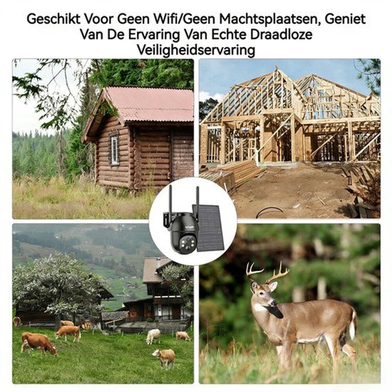 ieGeek Beveiligingscamera 4G LTE - Simkaart - Outdoor Zonne - 2K 3MP - 360° Draadloze Bewaking - Camerabewaking met Nachtzicht - IP66 Waterdichte Buitencamera Zonder Wifi - PIR-Detectie - App-Bediening - Tweeweg Audio - 2 Stuks van Merkloos — afbeelding 3