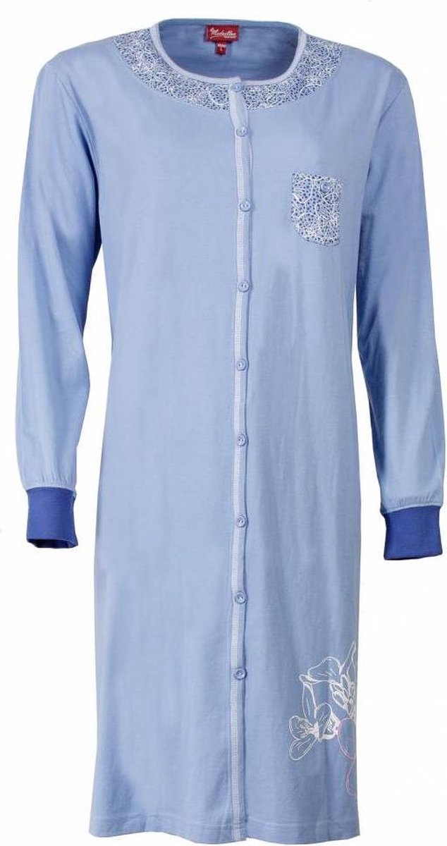 Medaillon Dames Nachthemd - Katoen - Doorknoop - Blauw - Maat XL