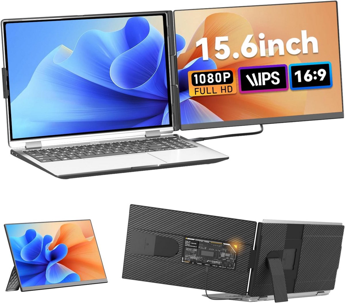 15.6 Inch FHD 1080p Laptop Schermverlenger IPS Dual Monitor Uitbreiding Draagbaar