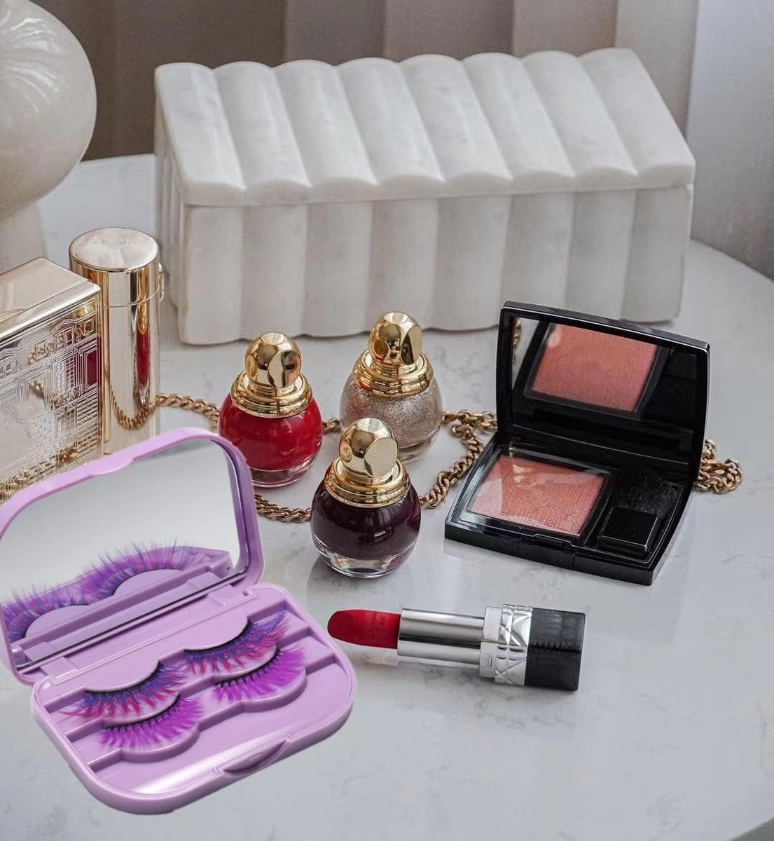 3-laags Opbergdoos voor Nepwimpers met Make-up Spiegel en Pincet