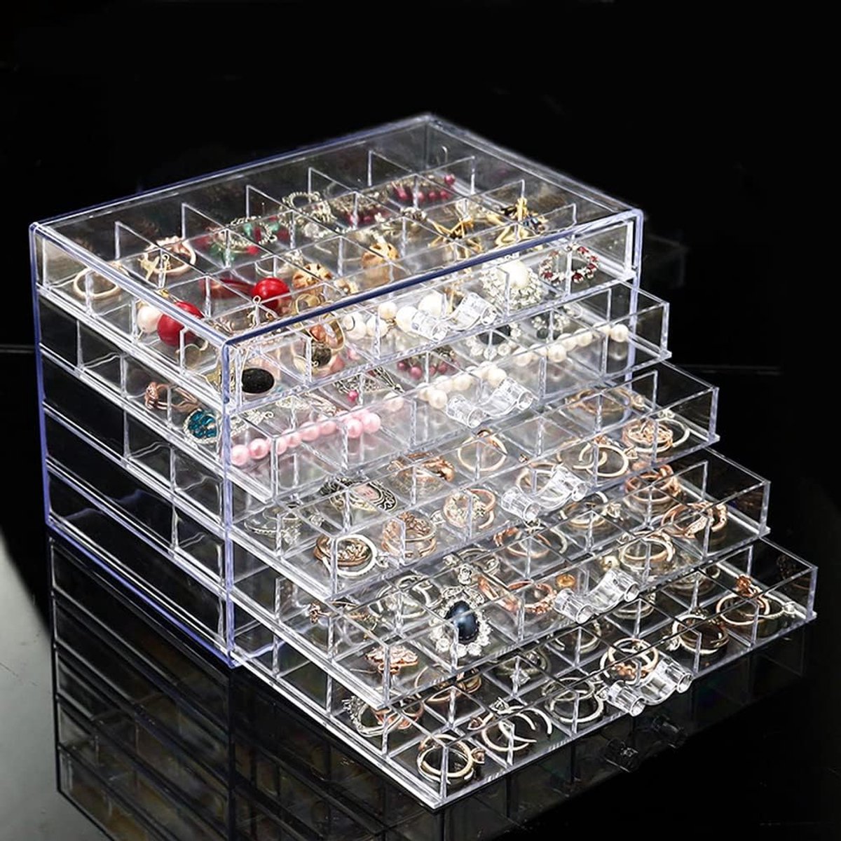 Transparante Sieraden Opbergdoos met 5 Laden en 120 Compartimenten