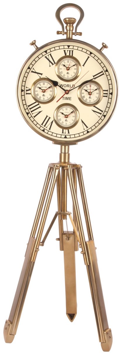 Baroque - Klok - Wereldklok op Standaard 100 cm - Goud - Staal/Aluminium - 100x33x40 - Aluminium