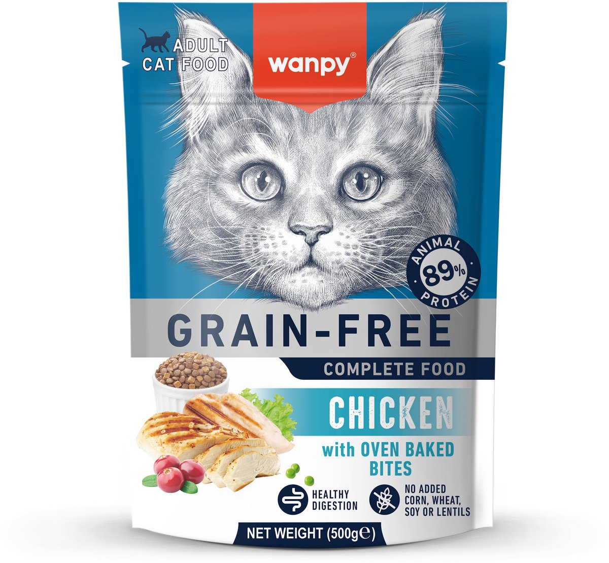 Wanpy - Kattenvoer - Droogvoer - Kip - Gezonde spijsvertering - 500 gram - Graanvrij