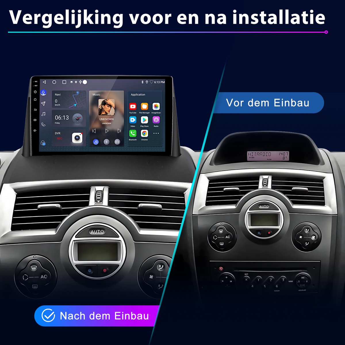 JUNSUN Autoradio - Geschikt voor Renault Megane II 2002-2009 - Android 15 - Draadloos CarPlay & Android Auto - Bluetooth - 9 Inch IPS Touchscreen - Navigatiesysteem - 6GB+128GB - DSP -RDS - Stuurwielbediening - DAB+ - WiFi & 4G - Octa-core processor