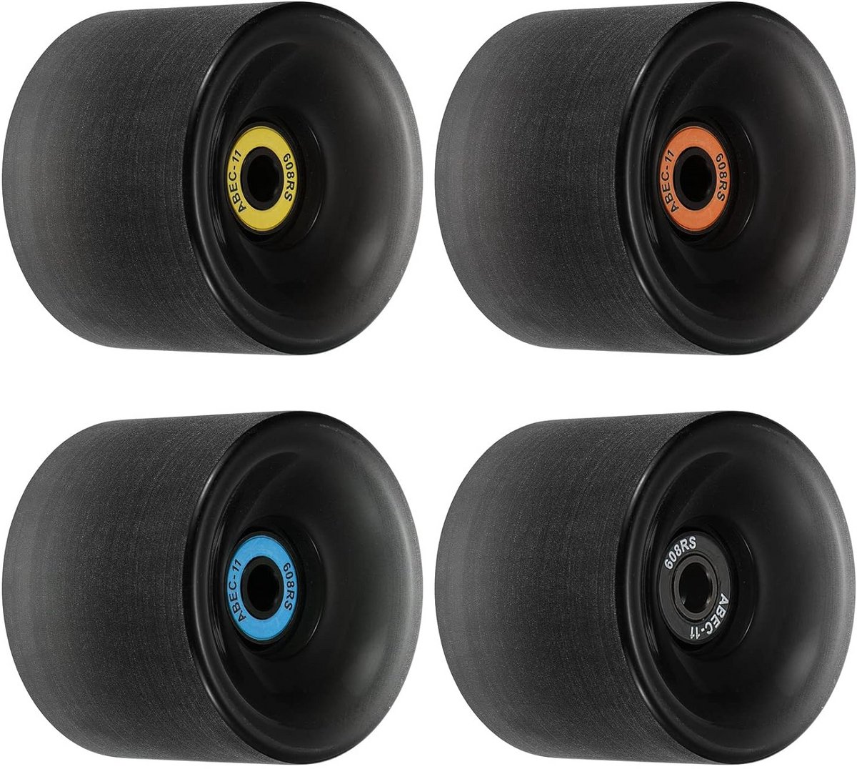 Set van 4 Longboard Wielen 65mm 78A Inclusief ABEC-11 Lagers Zachte Cruiser & Street Skateboard Wielen Zwart